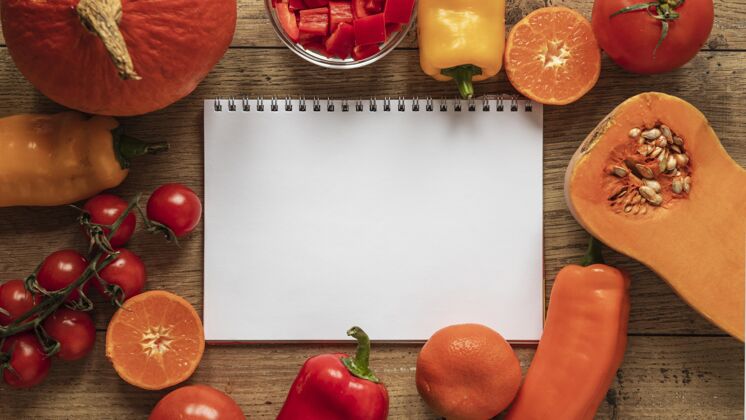 俯视图笔记本蔬菜的食物配料顶视图食物食谱美食