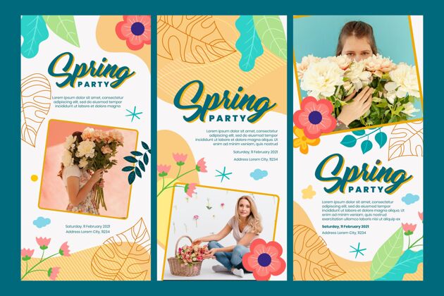 春天平板弹簧instagram故事包植物花卉平面设计