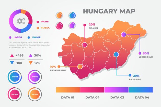 国家匈牙利地图信息图形渐变风格模板图形地图