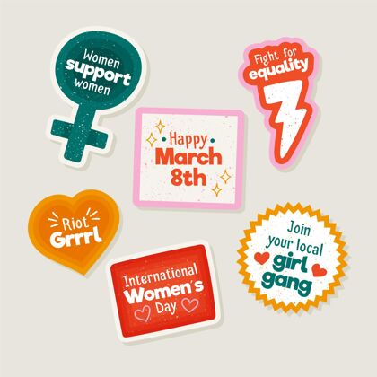 包装手绘国际妇女节标签女性标签活动
