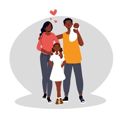 父母平面手绘插图黑人家庭与婴儿团体婴儿平面设计