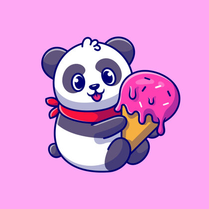 蛋卷可爱的熊猫拿着雪糕筒卡通图标插图人物冷冻零食