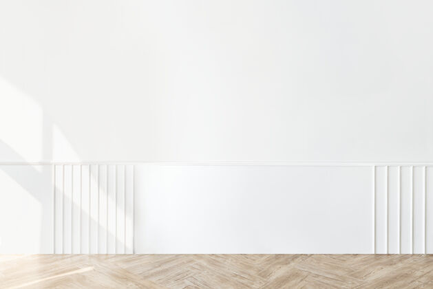 空纯白的墙和拼花地板简单墙光