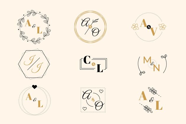 概念婚礼花押字标志系列标志设计设置