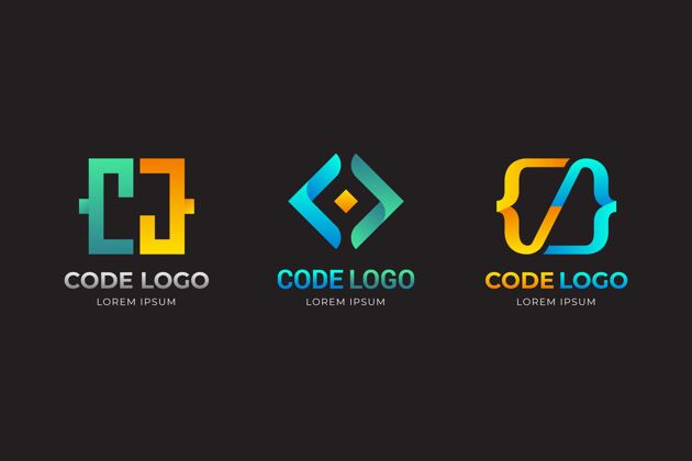 Logo模板渐变黄蓝代码标志模板标语商业Logoidentity
