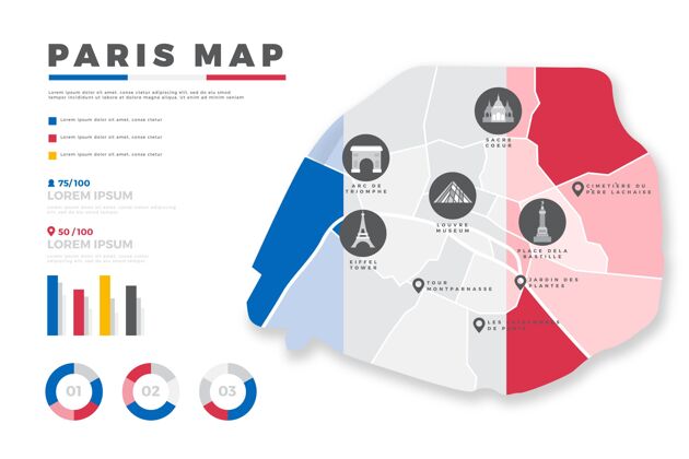地理平面巴黎地图信息图图形信息统计