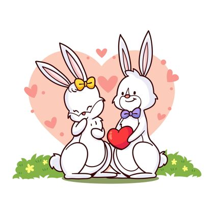 手绘手绘情人节兔子情侣情侣2月14日庆祝