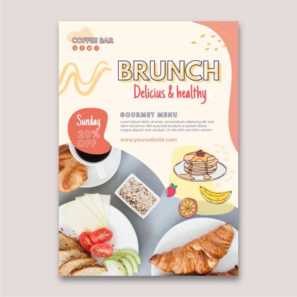 随时打印美味健康的早午餐垂直传单食品早午餐小吃