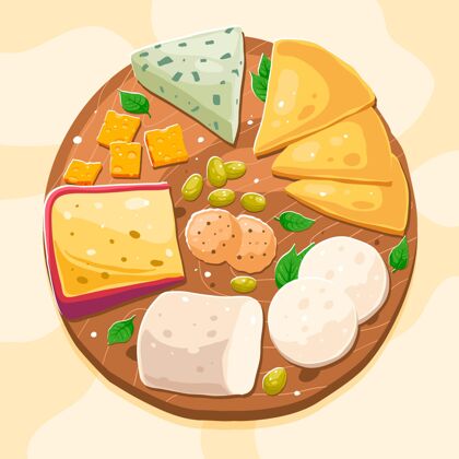 营养手绘奶酪板插图美味奶酪食品