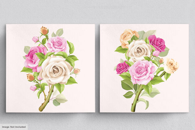 手绘美丽的粉红色手绘玫瑰插画束软春天设置花卉