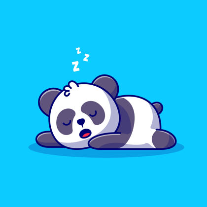 插画可爱的熊猫睡觉卡通图标插图动物自然图标概念隔离平面卡通风格睡觉时间熊猫困倦