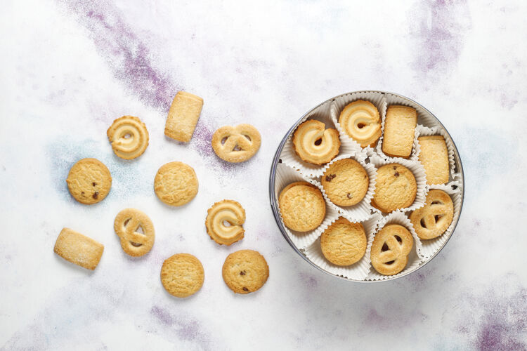 曲奇丹麦黄油饼干扁平的方块治疗