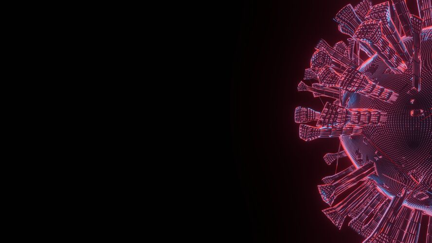 冠状病毒大红色冠状病毒细胞的三维渲染与黑色背景左侧疾病流感科学