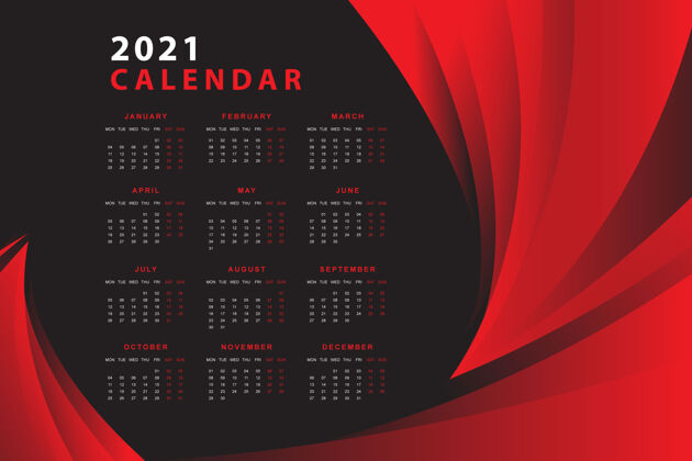 12红与黑设计日历2021准备日程表桌面