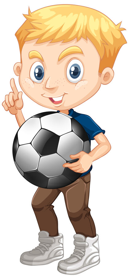 年轻拿着足球的可爱男孩小学生乐趣人物