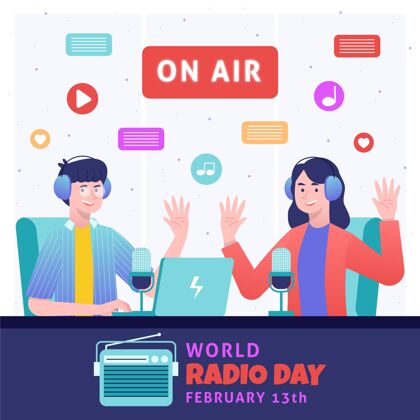 收音机平面设计世界广播日平面设计媒体事件