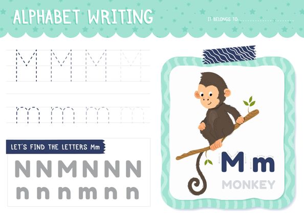 工作表字母m和猴子字母教育家知识