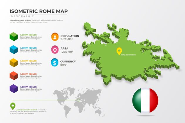罗马等轴测罗马地图信息与旗帜信息地图图形