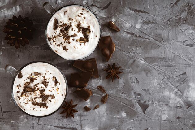饮料美味的热巧克力概念与复制空间复制传统美味