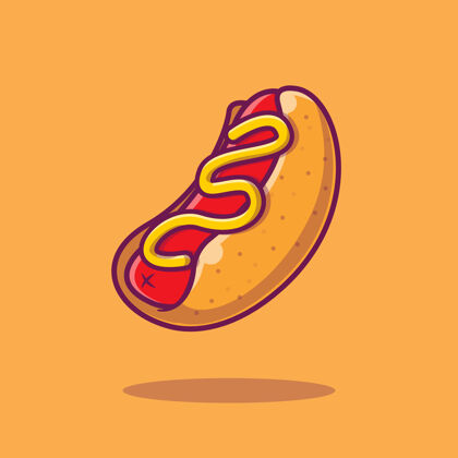 美味热狗卡通图标插图快餐烧烤面包