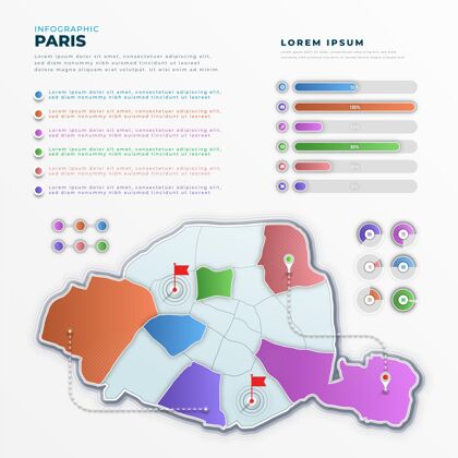 地图渐变巴黎地图信息图地理城市信息