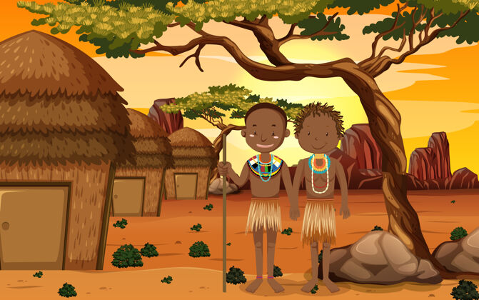 男性非洲各部落的少数民族以传统服饰为自然背景女人女性人物