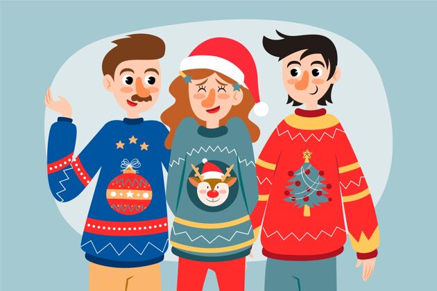 事件人们穿着难看的毛衣丑陋的圣诞节季节