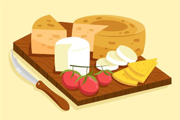 食用手绘的一堆不同类型的奶酪奶酪手工绘制食用
