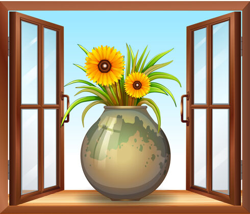 装饰窗边花瓶里的花植物花瓶花