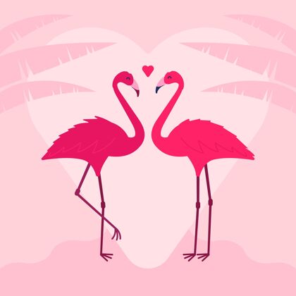 动物可爱的情人节火烈鸟情侣爱浪漫情人节