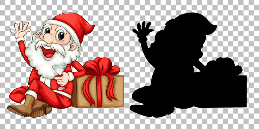 饮料圣诞老人坐在礼品盒旁边剪贴画艺术插图
