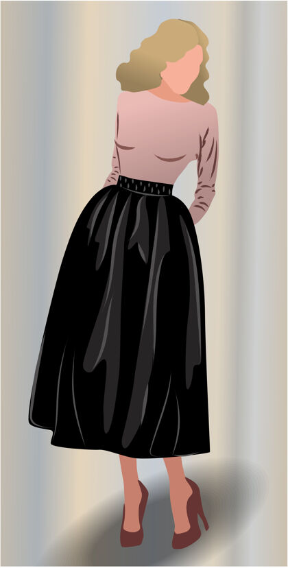女性一个金发的女人 穿着黑色的裙子和棕色的高跟鞋美女时尚裙子