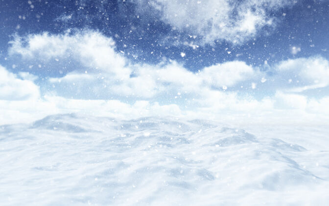 背景三维渲染的雪花与降雪景观3d渲染背景摄影
