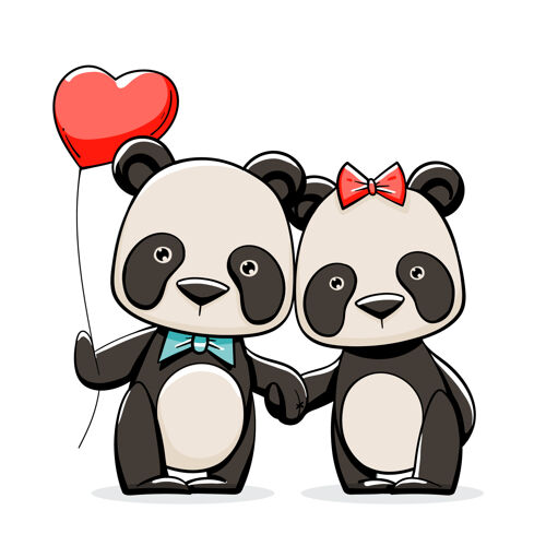 浪漫手绘情人节熊猫情侣情人节动物庆祝