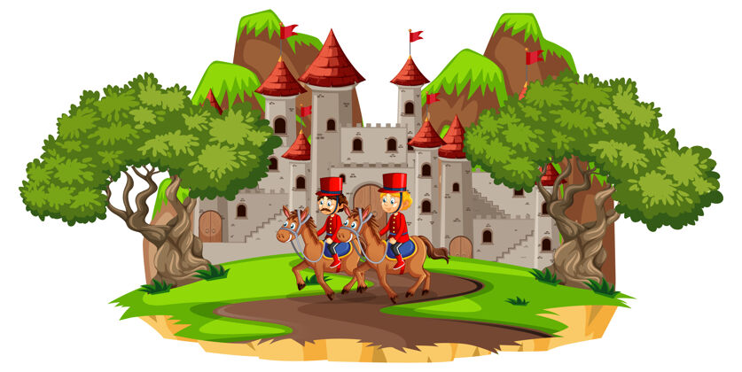想象城堡和士兵锦衣卫的童话场景孩子年轻城堡