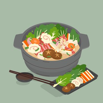 锅手绘火锅插图饭菜食品