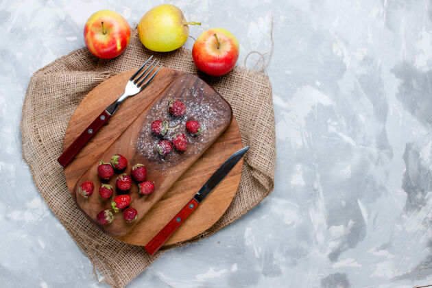 可食用的水果顶视图苹果和草莓新鲜水果上的光桌水果浆果新鲜酸维生素树维生素水果草莓