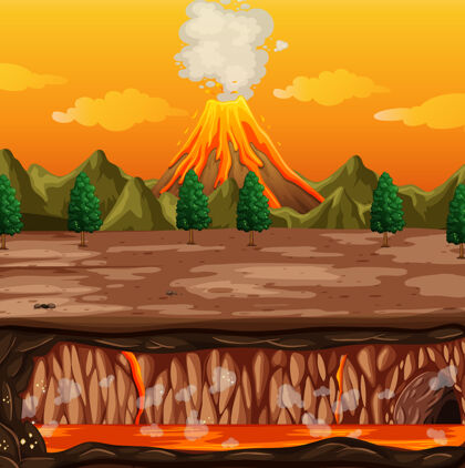 剪贴画火山喷发户外场景插图外面自然喷发