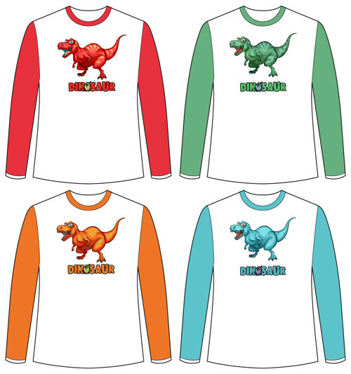 卡通一套不同颜色的恐龙屏幕长袖t恤恐龙长袖衬衫