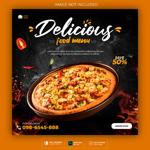 社交食品社交媒体推广和横幅张贴设计模板广场菜单促销