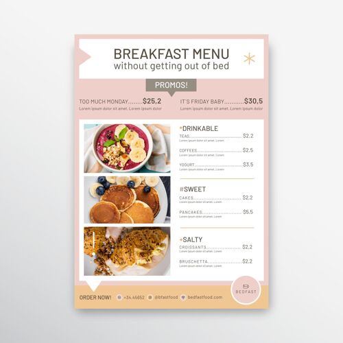 美味早餐餐厅菜单模板准备打印打印咖啡
