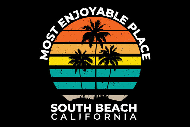 日落南加州海滩日落复古风格复古复古棕榈标签
