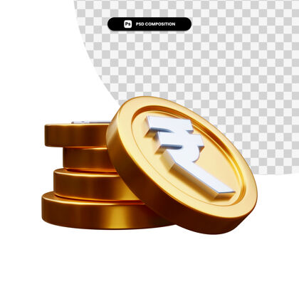 货币一堆金币在3d渲染隔离货币硬币投资