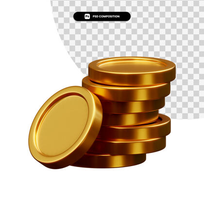 渲染一堆金币在3d渲染隔离金融硬币信贷
