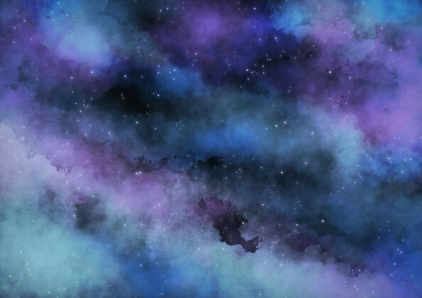 霓虹灯绿松石水彩星系星云背景天文学恒星抽象