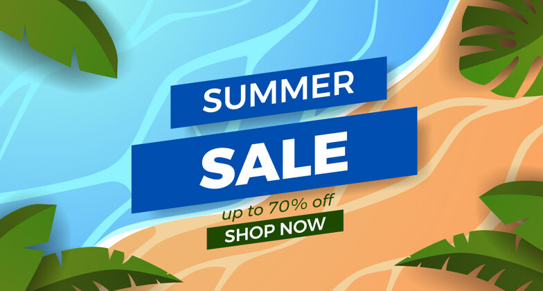 销售夏季销售提供横幅促销与热带树叶沙滩海岸树叶折扣大海