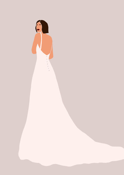 魅力穿婚纱的女人的插图衣服新娘优雅