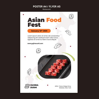传单亚洲寿司餐厅海报打印模板寿司健康美食