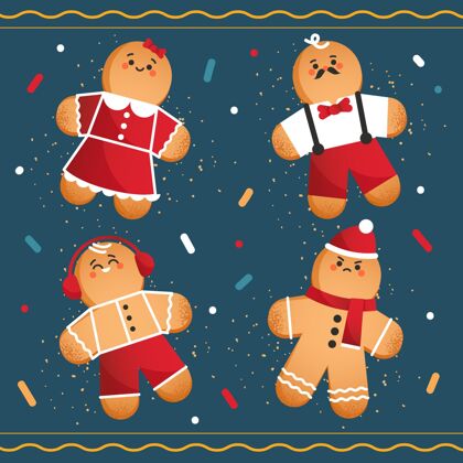 手绘手绘姜饼人饼干收集姜饼传统圣诞快乐