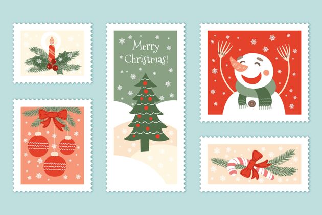 节日手绘圣诞集邮传统冬天事件